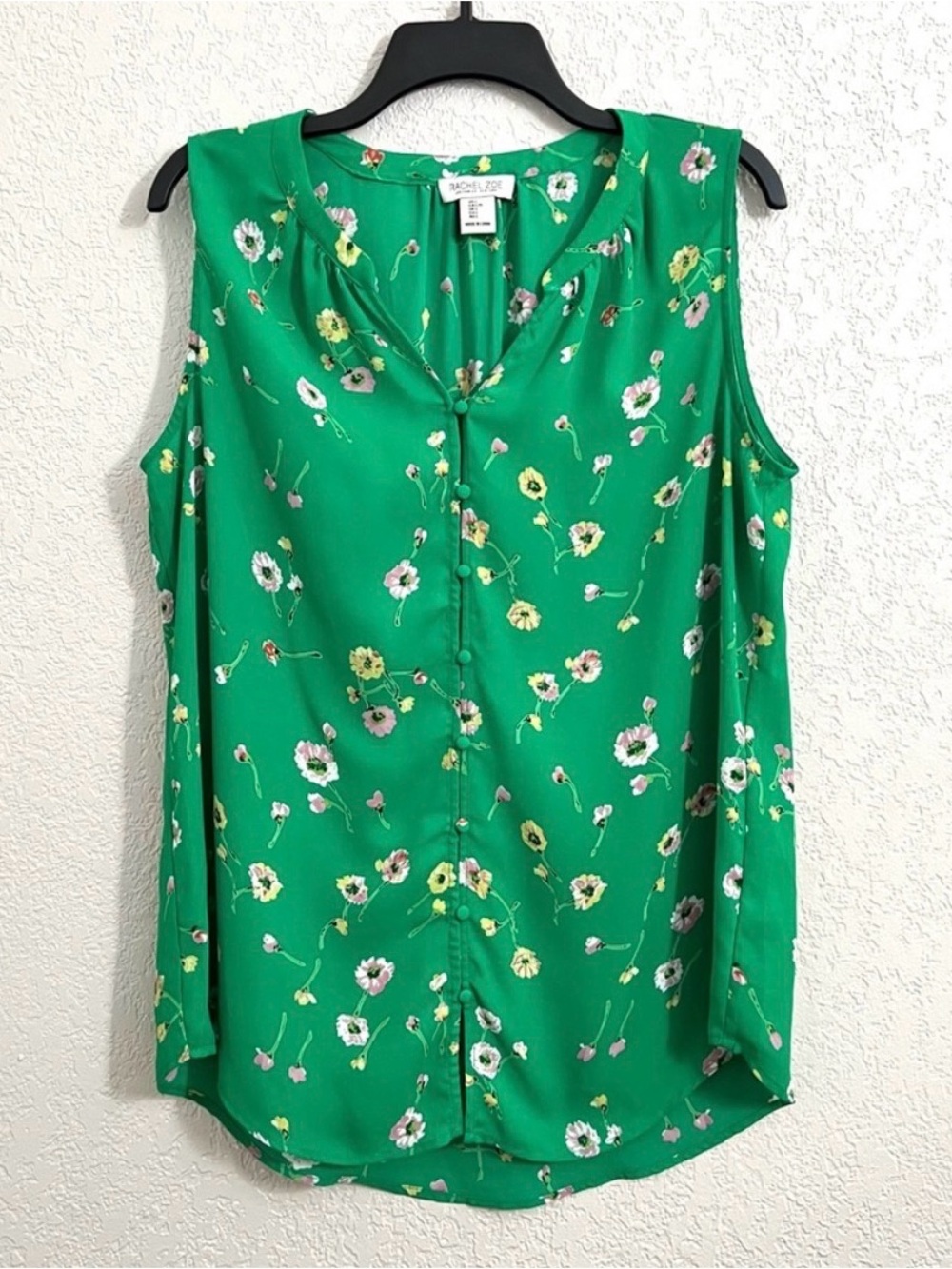 Rachel Zoe Green Yellow Pink Floral print Sleeveless Casual Blouse Tops Classic
